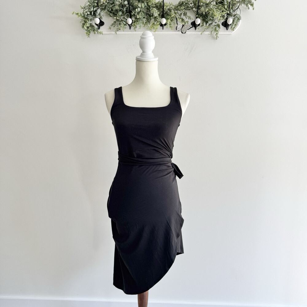 Quince Black Asymmetrical Wrap Dress In Stretch Material New Small MM06